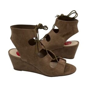 Wedge Almond Loraine Lace Up Cork Memory Foam Leather Sandals Size 8 Women's